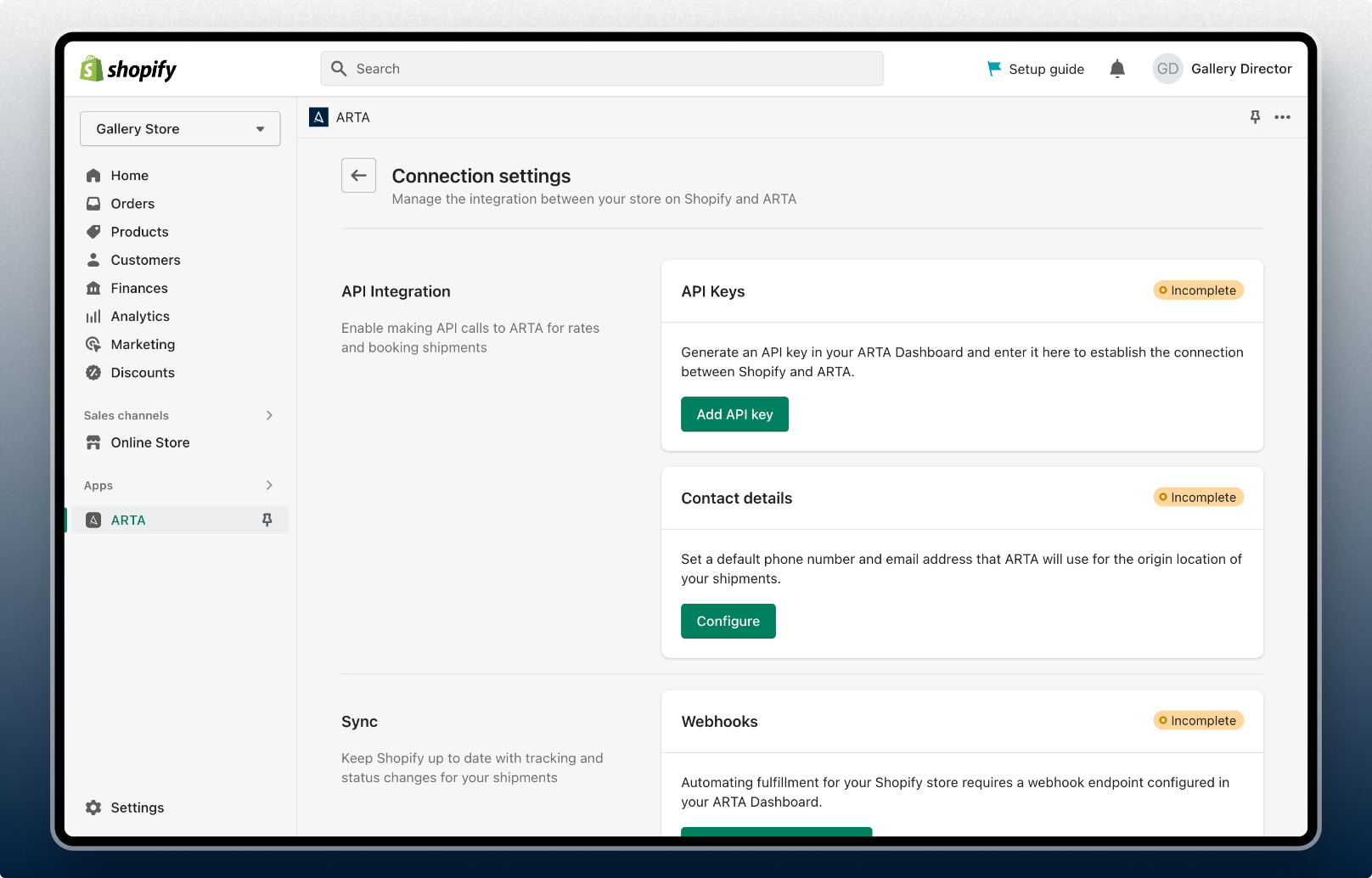 Connection settings section